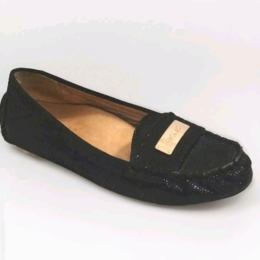 Vionic Sydney Black Snakeskin Leather Slip-On Loafers Flats Women’s Shoes US 7
